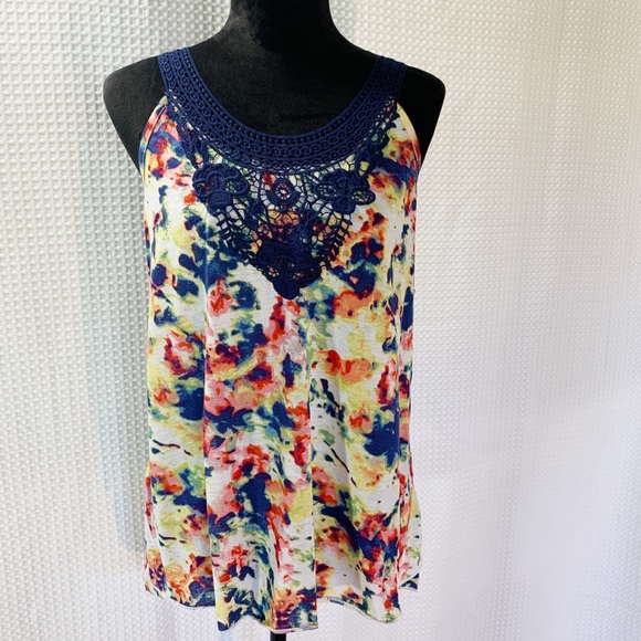 French Laundry Tie-Dye Print & Embroidery Top EUC - Picture 1 of 8